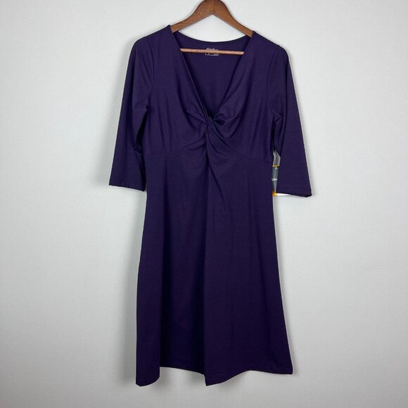Eddie Bauer Travex Dress Womens L Midi Purple Solstice Twist Knot UPF 50+ V-Neck - Picture 14 of 14